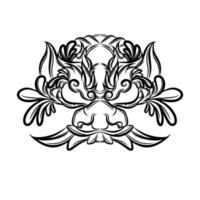 Hand drawn oni mask tattoo vector design