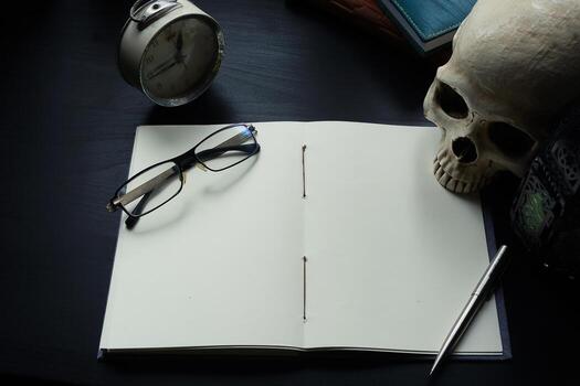 Notebook on the desk , Empty space on the notebook for Enter text or image photo