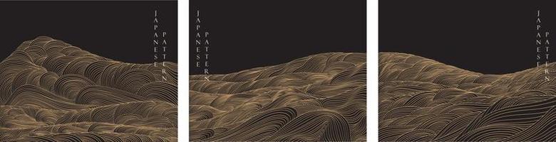 Japanese background with line wave pattern vector. Abstract banner. Mountain layout design in oriental style. vector