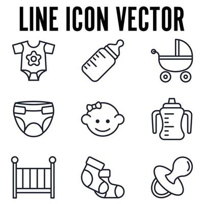 Babies, baby toys, feeding and care set icon symbol template for graphic and web design collection logo vector illustration