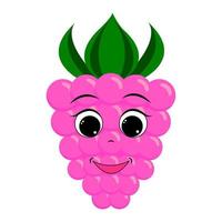 Cute cartoon character raspberry. Smiling happy raspberry. Children's print for a t-shirt. Vector illustration isolated on transparent background