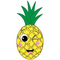 Cute cartoon character pineapple. Smiling happy pineapple. Children's print for a t-shirt. Vector illustration isolated on transparent background