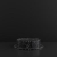 Minimalist simple marble cylinder podium or pedestal display with dark color background for product presentation. 3d rendering photo