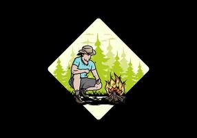 A man is lighting a bonfire illustration vector