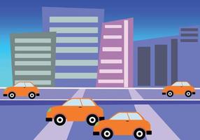 cartoon city street with Car. City Building beside the Highway Road. Ready for 2d Animation. Colorful Cartoon Animation Background.