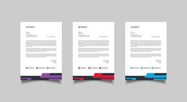 Business letterhead, Letterhead template with 3 colors, Letterhead template in flat style, vector