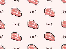 Beef cartoon character seamless pattern on pink background. Pixel style
