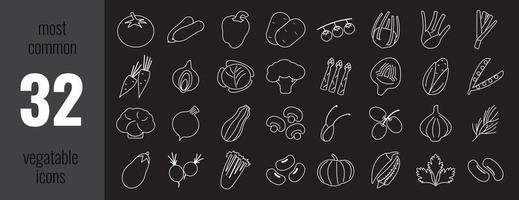 Most common vegetables thin line web icon set. Outline icons collection. Simple vector illustration.