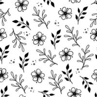 Hand drawn leaf, flower seamless pattern vector