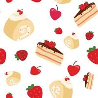 Roll and sponge cake seamless pattern. Hand drawn vector illustration. Suitable for web background, gift paper, fabric or textile