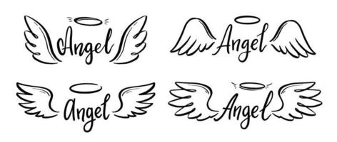 Angel wing with halo and angel lettering text vector