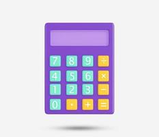 Calculator 3d icon. Purple digital calculator on the top view white background. Calculating, Accounting, financial analytics, bookkeeping, budget calculation symbol. 3d rendered illustration. photo