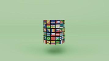 3d render Planet Earth globe with all country flag on Sandrift color background photo