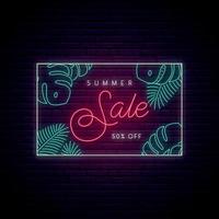 Summer sale neon signboard. vector