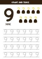 Tracing numbers worksheet with cute pirate elements. vector