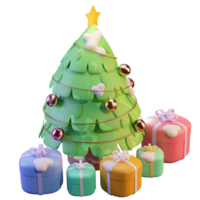 La ilustración 3d, el árbol de navidad y los regalos, con estrella, se pueden usar para web, aplicación, infografía, publicidad, etc. png
