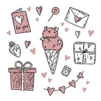 conjunto de elementos vectoriales dibujados a mano sobre el amor. fondo de feliz día de san valentín con rosa vector
