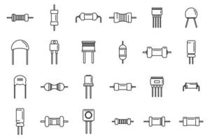 Resistor icons set outline vector. Capacitor chip vector