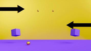 podium de cylindre de couleur dorée vide avec des formes géométriques et une flèche en composition jaune pour un affichage de scène moderne et une maquette minimaliste, arrière-plan abstrait de vitrine, animation de rendu 3d video