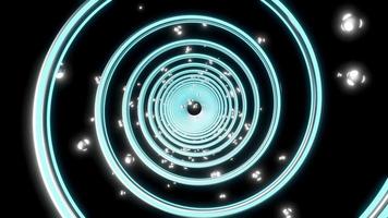 rotierender Kreis in der Mitte und eine leuchtende Partikelkugel. abstrakter Technologiehintergrund. 3D-Renderanimation video
