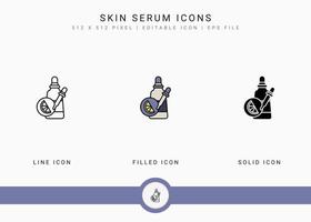 los iconos de suero de piel establecen ilustración vectorial con estilo de línea de icono sólido. símbolo de absorción de cuidado de la piel. icono de trazo editable en un fondo aislado para diseño web, infografía y aplicación móvil ui. vector