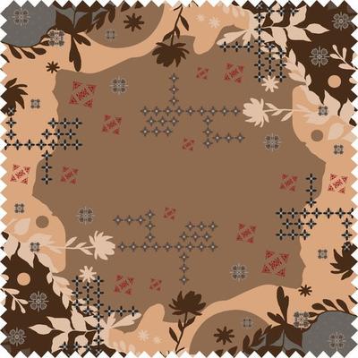 Abstract scarf pattern with floral design and geomatric ornament on color motif style