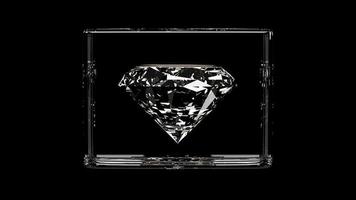 Diamond with glass box on black background. 3d render animation video