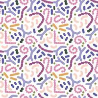 Seamless pattern with different probiotics. Flat simple vector illustration for Medicine or dietary supplements for gastrointestinal health. Bifidobacterium, lactobacillus, streptococcus thermophilus,