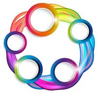 marcos de círculo de aro de colores abstractos con colas sobre un fondo claro. vector