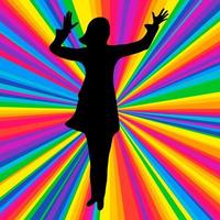 Silhouette dancing human, vector music battle party, disco ray background.