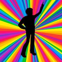 Silhouette dancing human, vector music battle party, disco ray background.