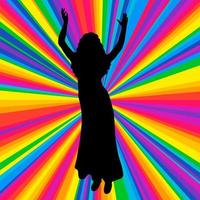 Silhouette dancing human, vector music battle party, disco ray background.