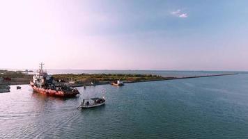 Bali, Indonesia, 2022 - Aerial view, Small seaside port of Bali, video