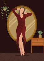 Flat Portrait Illustration of a Blond Girl Wearing Party Dress. vector