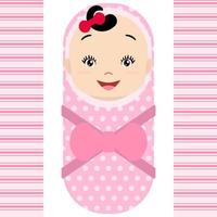 Smiling asian baby girl isolated on white background. Vector cartoon mascot. Holiday illustration to Birthday, Baby Shower.