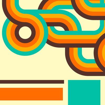 Abstract retro background, digital lines and circles, design70s, vector.