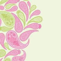 Paisley pink and green vector background,  floral abstract design pattern, indian art ornament.