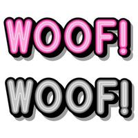 Woof - retro lettering with shadows on a white background. Vector bright illustration in vintage pop art style.