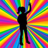 Silhouette dancing human, vector music battle party, disco ray background.