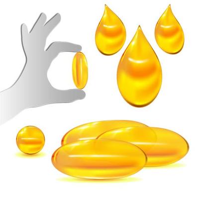 Vector set fish oil capsule and drops.