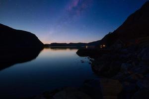 Fishing vacation in Selje Norway. the blue hour on the fjord. photo