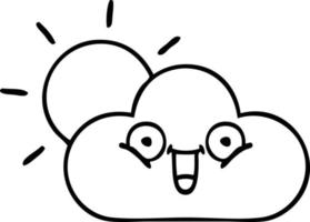 line drawing cartoon sunshine and cloud vector