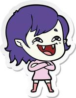 sticker of a cartoon laughing vampire girl vector