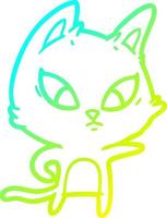 cold gradient line drawing confused cartoon cat vector