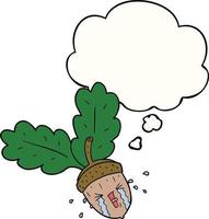 cartoon crying acorn and thought bubble vector