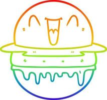 rainbow gradient line drawing cartoon happy burger vector