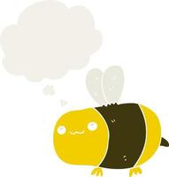 cartoon bee and thought bubble in retro style vector