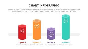 infographic chart concept for slide presentation with 4 point list and vertical bar tube for percent or percentage data vector