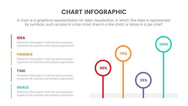 concepto de gráfico infográfico para presentación de diapositivas con lista de 4 puntos y forma de círculo para porcentaje o porcentaje vector