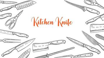 kitchen knife set collection with hand drawn sketch for background banner template poster vector